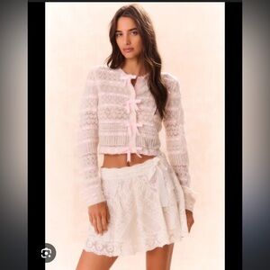 LoveShackFancy White Cardigan with pink ribbon detail XS